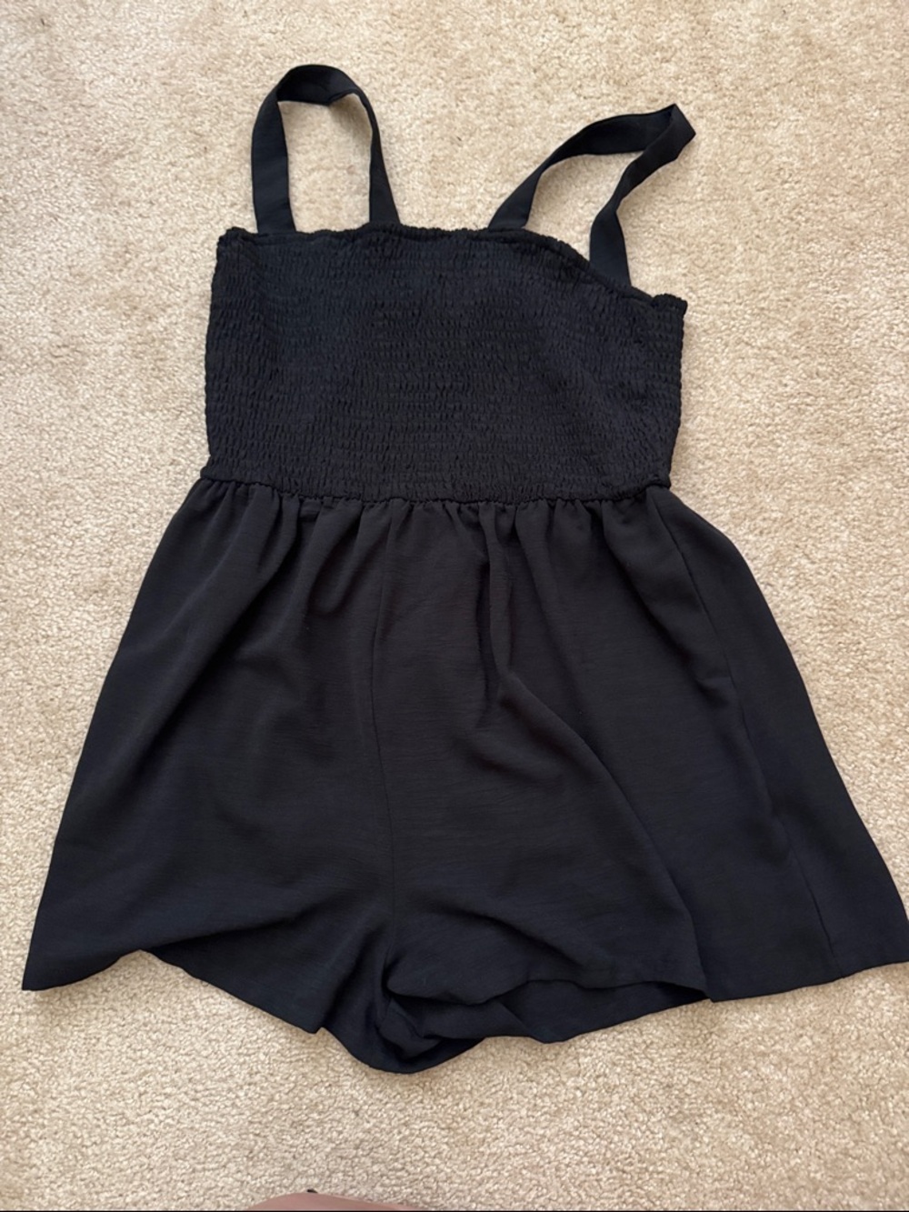 Source Unknown Black Smocked Strap Romper
